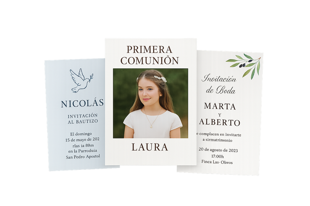 Tarjeta de Invitación Personalizada para Bautizo, Primera Comunión y Bodas